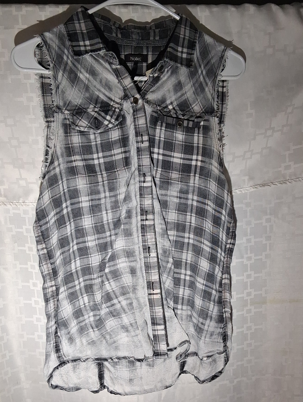 Nollie black and white plaid staples , distressed flannel button up